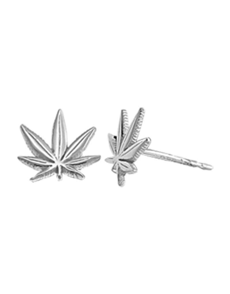 Sterling Silver Marijuana Leaf Stud Earrings 8mm