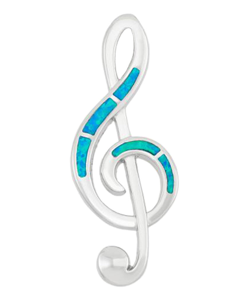 Sterling Silver Treble Clef Synthetic Blue Opal Pendant 41mm (Chain Sold Separately)