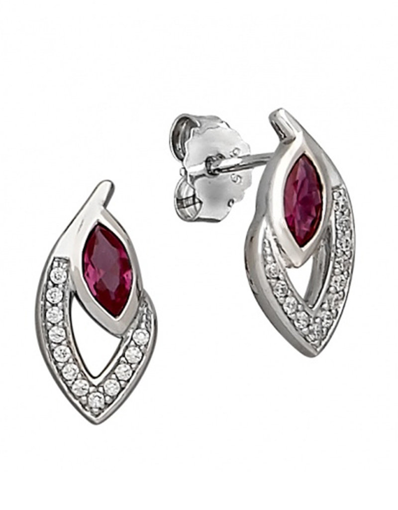 Sterling Silver Red Marquise CZ Post Earrings