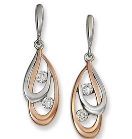 Silver Rose Gold Teardrop CZ Earrings