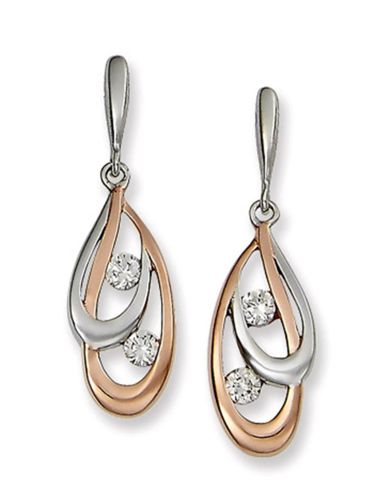 Sterling Silver and Rose Gold Vermeil Teardrop CZ Earrings