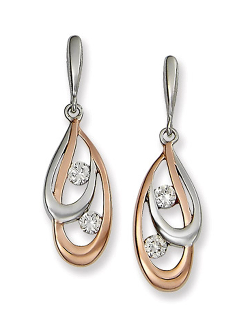 Silver Rose Gold Teardrop CZ Earrings
