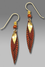 Three-Part Slender Leaves Earrings in Copper Colors and Gold Plating
