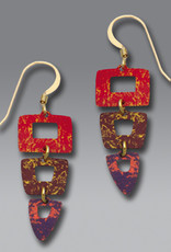 Three-Part Squares and Triangle Earrings in Rich Reds and Violet