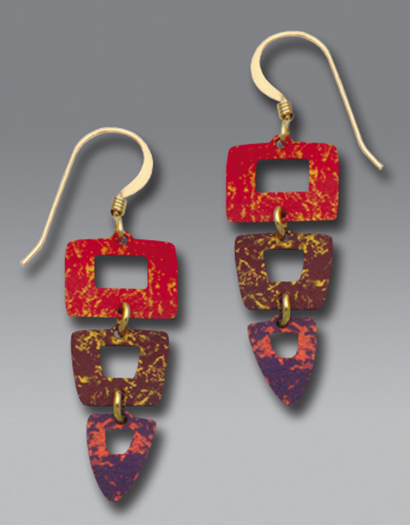 Three-Part Squares and Triangle Earrings in Rich Reds and Violet