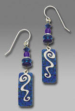 Lapis Blue Column Earrings with Beads and Silvertone Overlay