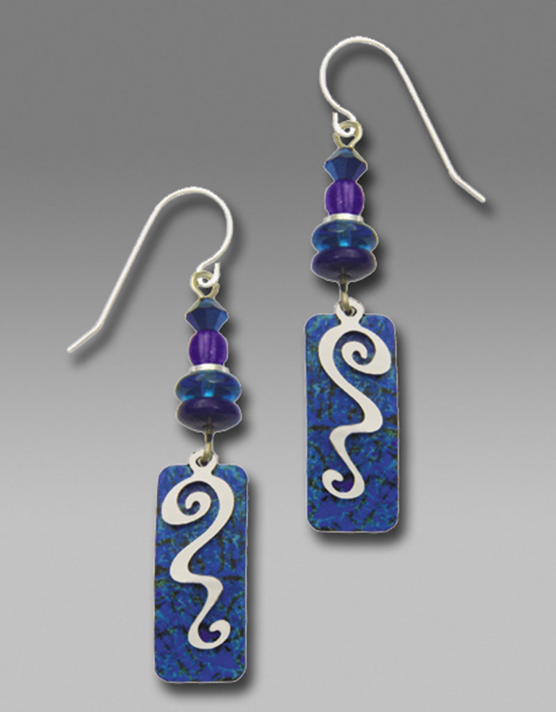 Lapis Blue Column Earrings with Beads and Silvertone Overlay