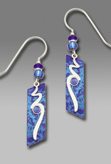 Cobalt Blue Slanted Rectangle Earrings with Imitation Rhodium Overlay and Cabochon