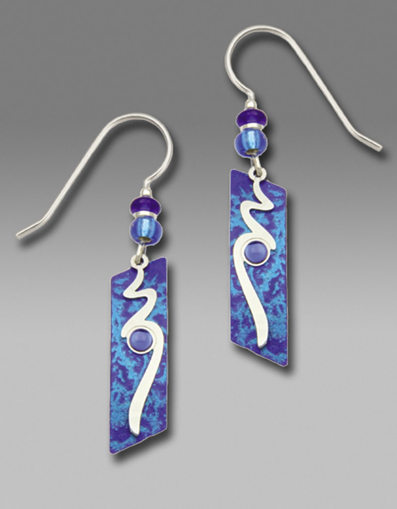 Cobalt Blue Slanted Rectangle Earrings with Imitation Rhodium Overlay and Cabochon