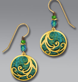 Teal Disk Earrings with Gold Plated Ribbons