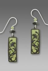 Celery Green Rectangle Earrings with Hematite Tone Floral Overlay