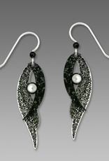 Black and White Folded Bird Wing Earrings with Pearl Tone Cabochon