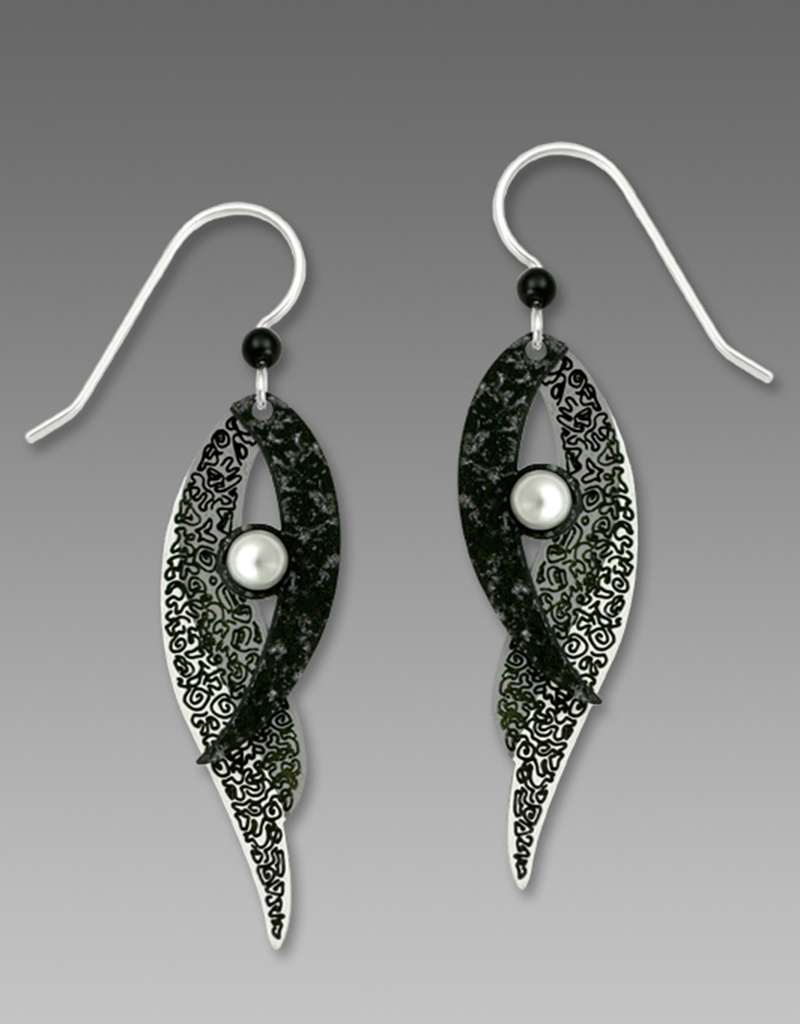 Black and White Folded Bird Wing Earrings