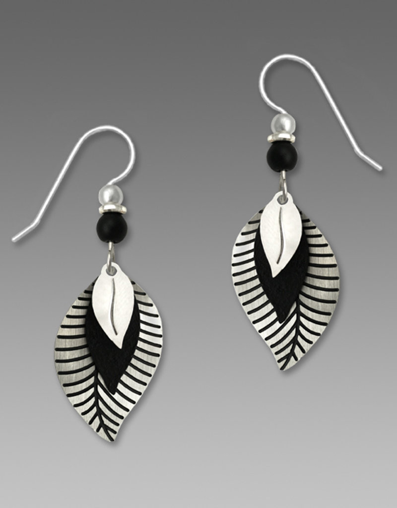 Three-Part Leaves Earrings of Imitation Rhodium, Black and Brushed Nickel and Silver