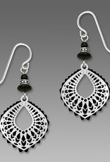 Black Moroccan-Style Drop Earrings with Imitation Rhodium Filigree Overlay and Beads