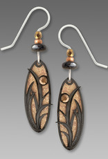 Sandstone Brown Oval Earrings with Hematite Reeds and Grasses and Brown Cabochon