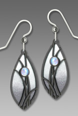 Gray and White Almond Shape Earrings with Hematite Grasses and Cabochon
