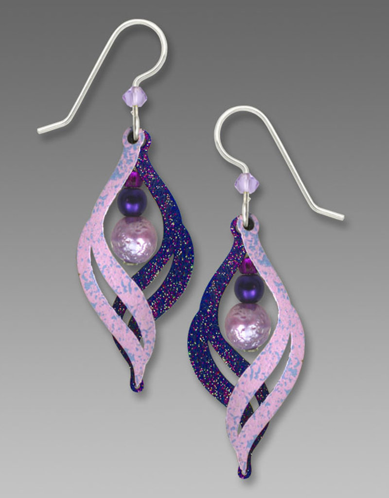 Royal Purple and Lilac Glittering Split "S" Curve Earrings with Beads