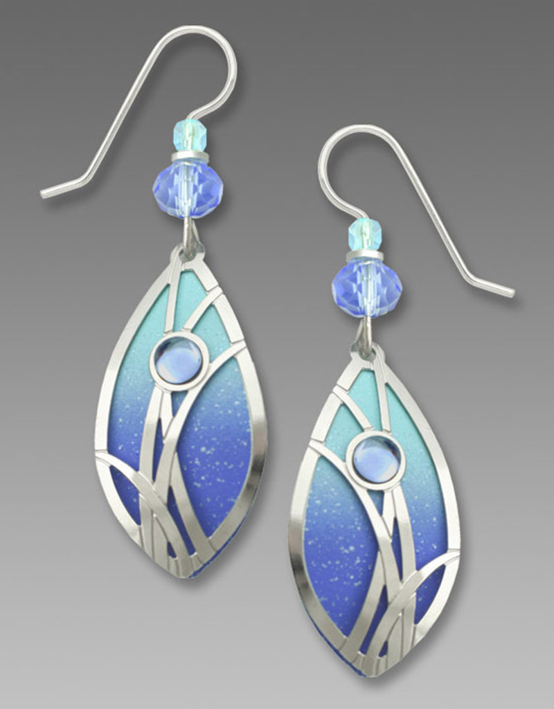 Blue/Aqua Petal Earrings with Imitation Rhodium Grasses and Cabochon
