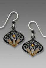 Black Moroccan-Style Filigree Drop Earrings with Topaz Lotus Design and Topaz Crystal Rhinestone