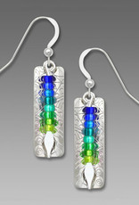 Imitation Rhodium Column Earrings with Bead Drop in Blues and Greens