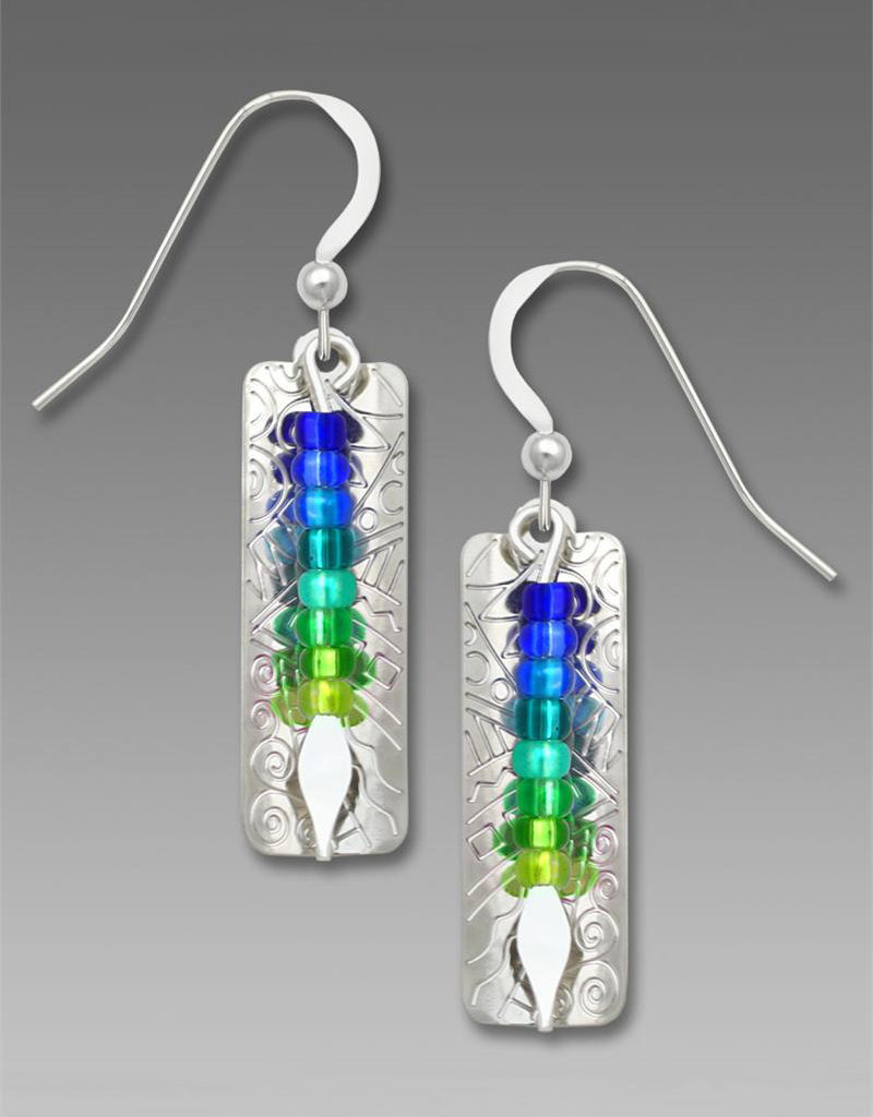 Imitation Rhodium Column Earrings with Bead Drop in Blues and Greens