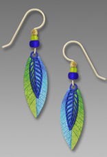 Cobalt Blue Filigree Leaf over Blue and Green UV Leaf Earrings