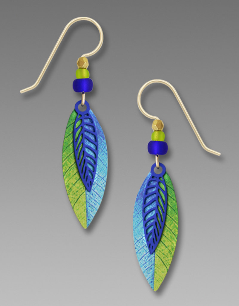Cobalt Blue Filigree Leaf over Blue and Green UV Leaf Earrings