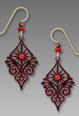 Dark Red Deco Sunburst with Swirls Earrings