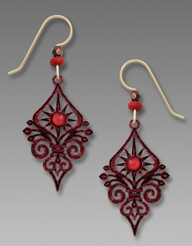 Dark Red Deco Sunburst with Swirls Earrings