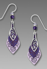 Necktie Trio Earrings with Floral Patterns in Lavender, Eggplant and Imitation Rhodium