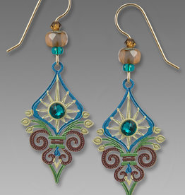 Brown, Tan and Teal Deco Sunburst Earrings
