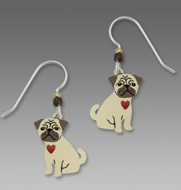 Pug Puppy with Red Heart Earrings