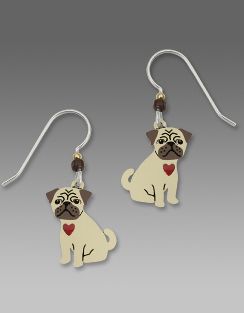 Pug Puppy with Red Heart Earrings