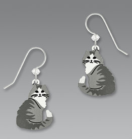 Long Haired Gray and White Tabby Cat Earrings684