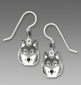 Gray Wolf Face Earrings