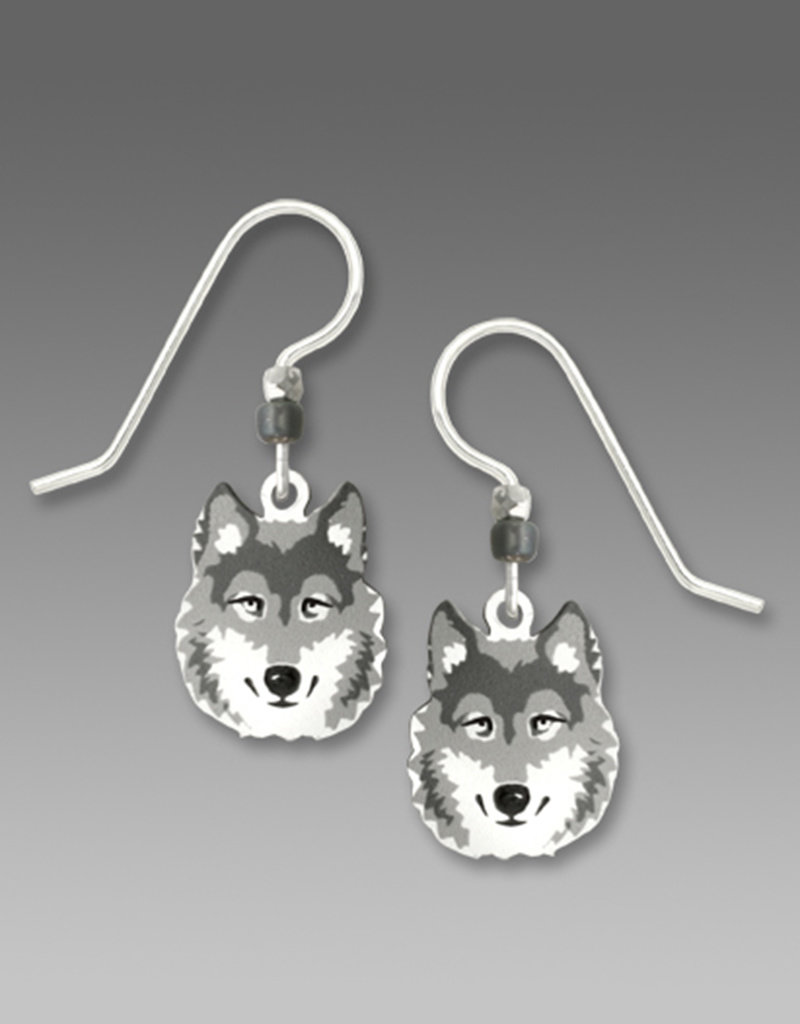 Gray Wolf Face Earrings