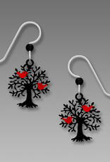 Hand-Painted Black Tree with Red Birds Earrings