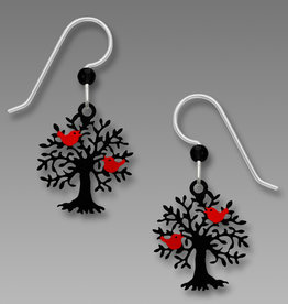 Hand-Painted Black Tree with Birds Earrings