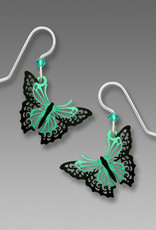 Aqua and Black Filigree Butterfly Earrings