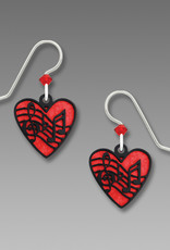 Red Heart with Black Music Notes Earrings