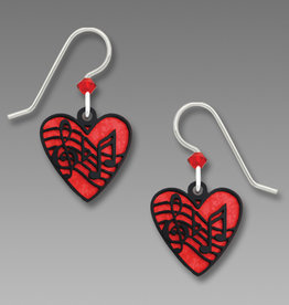 Red Heart with Black Music Notes Earrings