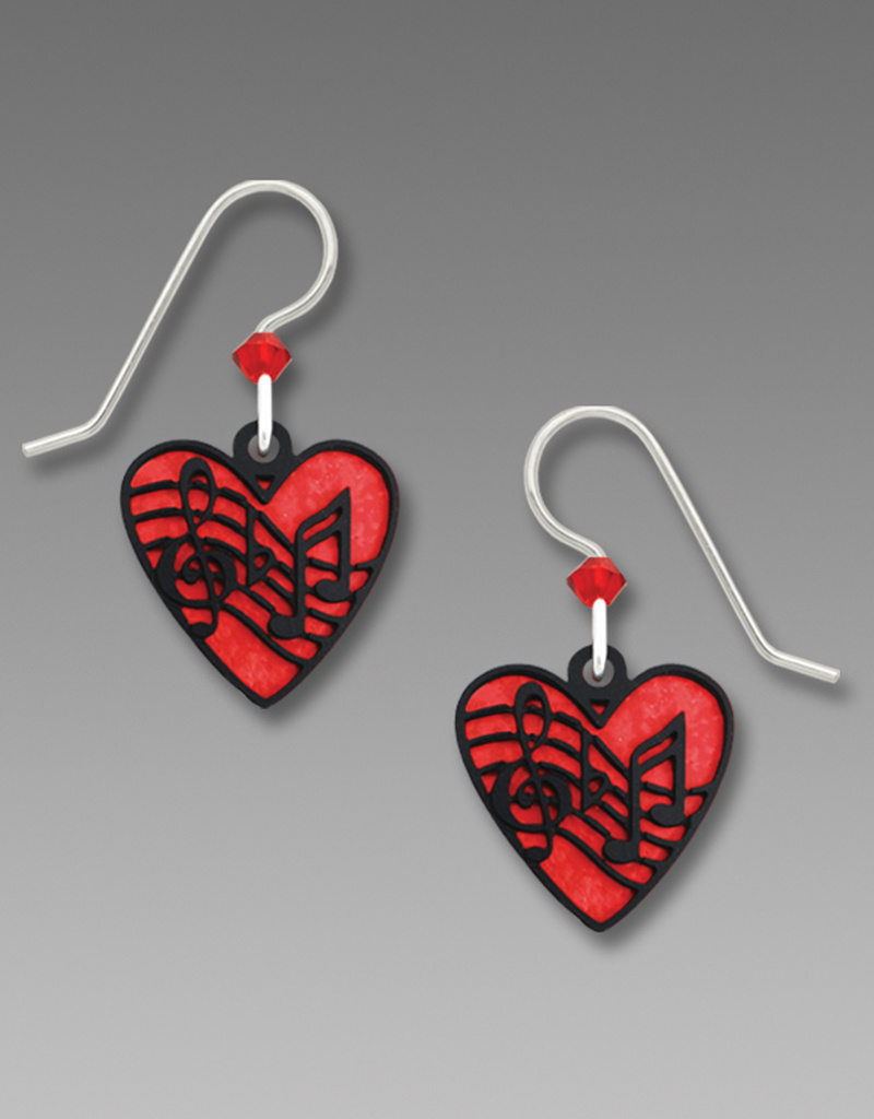 Red Heart with Black Music Notes Earrings