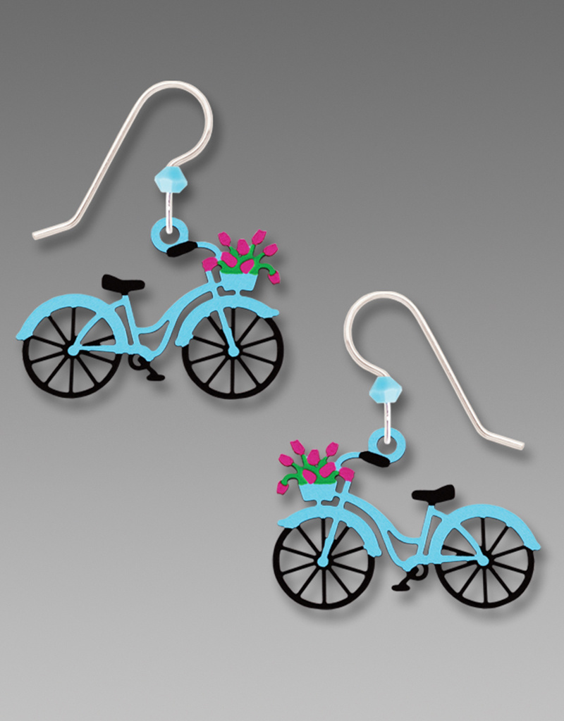 Bike with Flowers in Basket Earrings