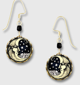 Round Lace Earrings with Moon Face Print