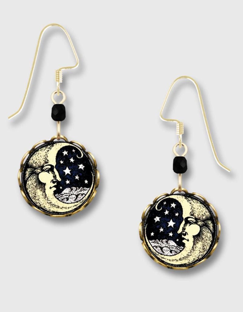 Round Lace Earrings with Moon Face Print