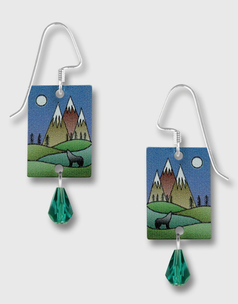 Mountain Scene Wolf Earrings