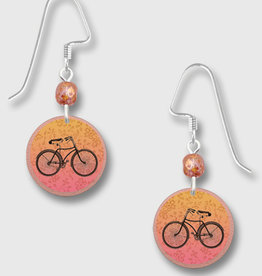 Copper Color Disk Earrings with Bicycle Print