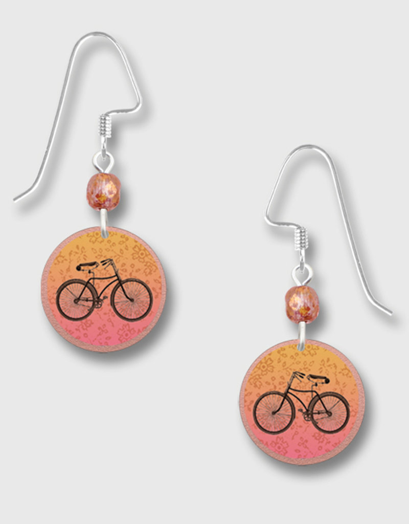 Copper Color Disk Earrings with Bicycle Print