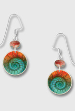 Disk Earrings with Teal Nautilus Print